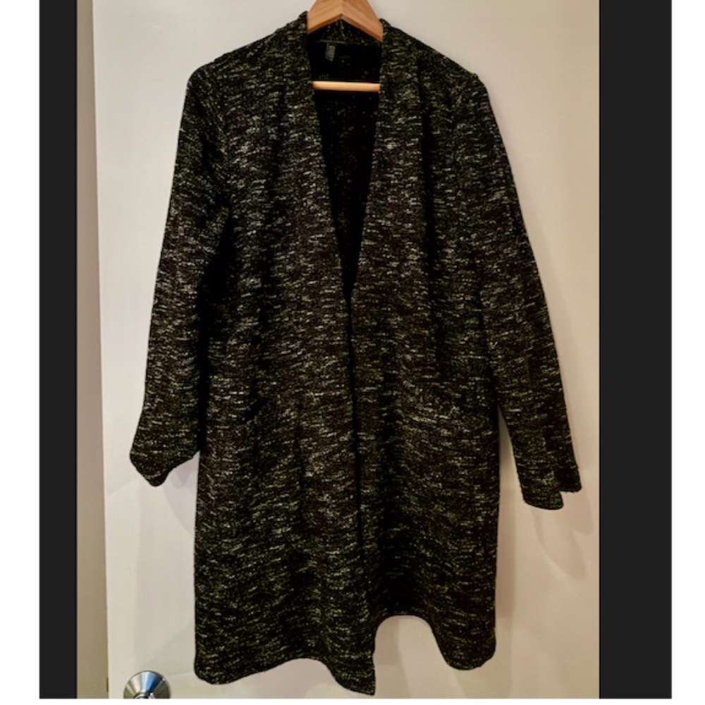 Eileen Fisher Black White Speckled Knit Long Jacket